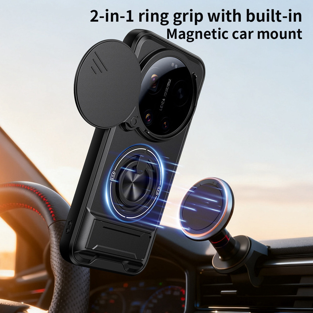 Ốp Điện Thoại Giá Đỡ Nhẫn 360 Thích Hợp Cho Xiaomi 17 15 Pro Max Ultra 14T 15T 5G Dây Trượt Bảo Vệ Camera Thẳng Đứng Chân Đế Từ Tính Gắn Xe Ô Tô Vỏ Bảo Vệ Chống Sốc