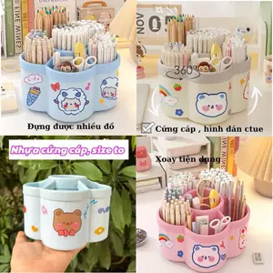 Khay đựng Bút 6 Ngăn để Bàn Xoay 360 độ, Hình Bông Hoa Dung Tích 15*10cm