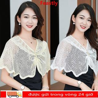 Khăn choàng dệt kim FEASTLY, Khăn choàng vải tuyn ngắn thoáng khí, Áo khoác ren mỏng nhiều màu nữ Áo nữ