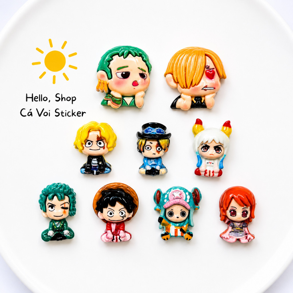 Set Charm Đảo Hải Tặc One Piece Ngồi Mini Chibi Cao Cấp – Luffy Zoro Sanji Usopp Chopper Yamato Nami  gắn dép Croc
