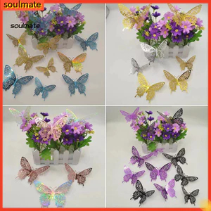 Linh hồn| Decal Dán Tường Bướm Chống Ẩm Dán Tường 12 Chiếc 3d Bướm Trang Trí Tường – Rỗng Có Thể Tháo Rời Miếng Dán Bướm Cho Phòng Trẻ Em Phòng Ngủ Bánh Tiệc Sinh Nhật