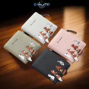 E-WOITD Mới Nữ Ngắn Ví Sinh Viên Dễ Thương Và Tươi Có Thể Gập Lại Mini Hợp Thời Trang Ví Đựng Tiền Xu Họa Tiết Cáo Ví Ngắn E-WOITD