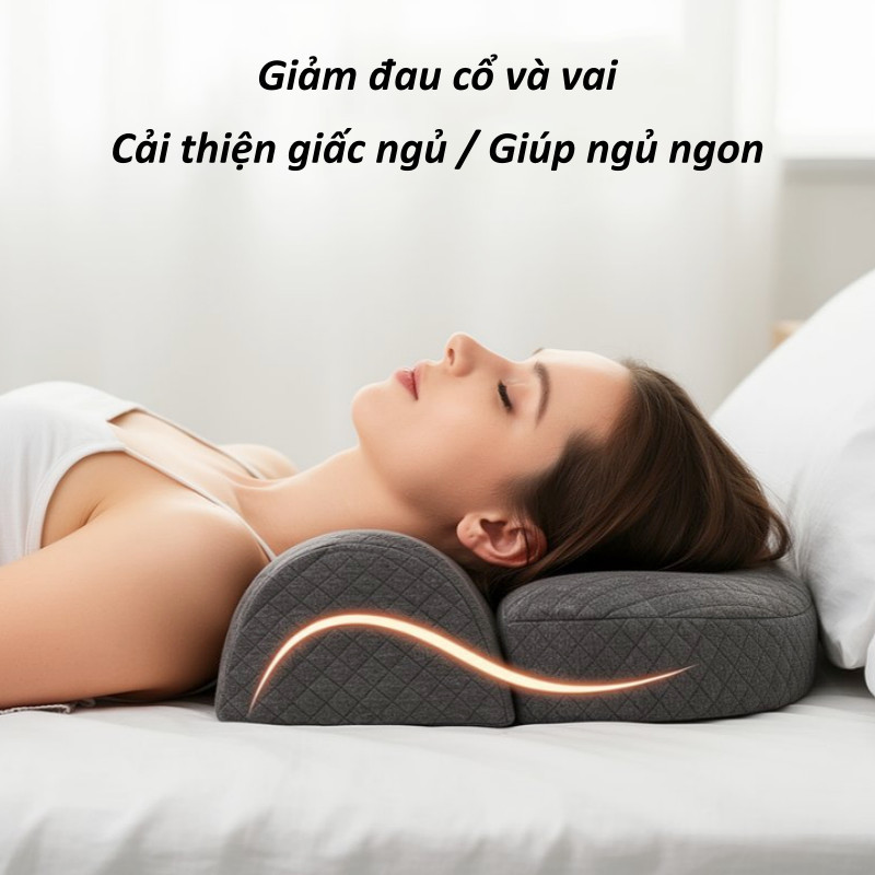 Gối công thái học, mềm mại và thoải mái, nâng đỡ cổ, ngăn ngừa thoái hóa đốt sống cổ và cải thiện giấc ngủ