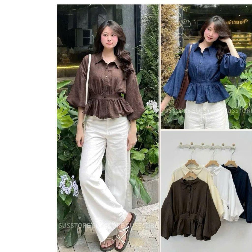 Áo Sơmi Bo Eo Lưng Chun Tay Bồng Cúc Dọc Đũi Hàn A3226P Thời Trang Nữ - SamHi Closet