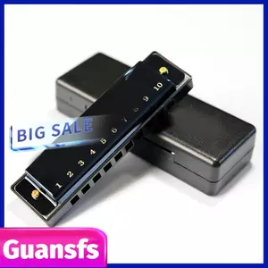 Guansfs Cấu trúc hợp kim kẽm đen nhẹ 10 lỗ Harmonica Kích thước nhỏ gọn để biểu diễn và luyện tập
