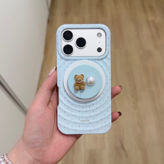 Ốp điện thoại giá đỡ từ tính toàn màn hình Wave Dot Bear dễ thương Thích hợp cho iPhone17 Pro Max 16 15 14 Pro Max Bảo vệ Camera chống sốc Ốp lưng cứng chống rơi