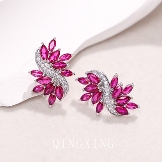 Châu Âu Mỹ ins Phong Cách Mới Đính Kim Cương Đỏ Bông Tai Nữ