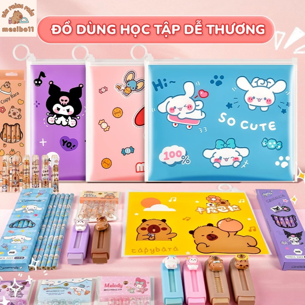 Set quà 1/6 cho bé bút chì gỗ tẩy cute nắp bút hoạt hình đồ dùng học tập Quốc tế thiếu nhi hot trend
