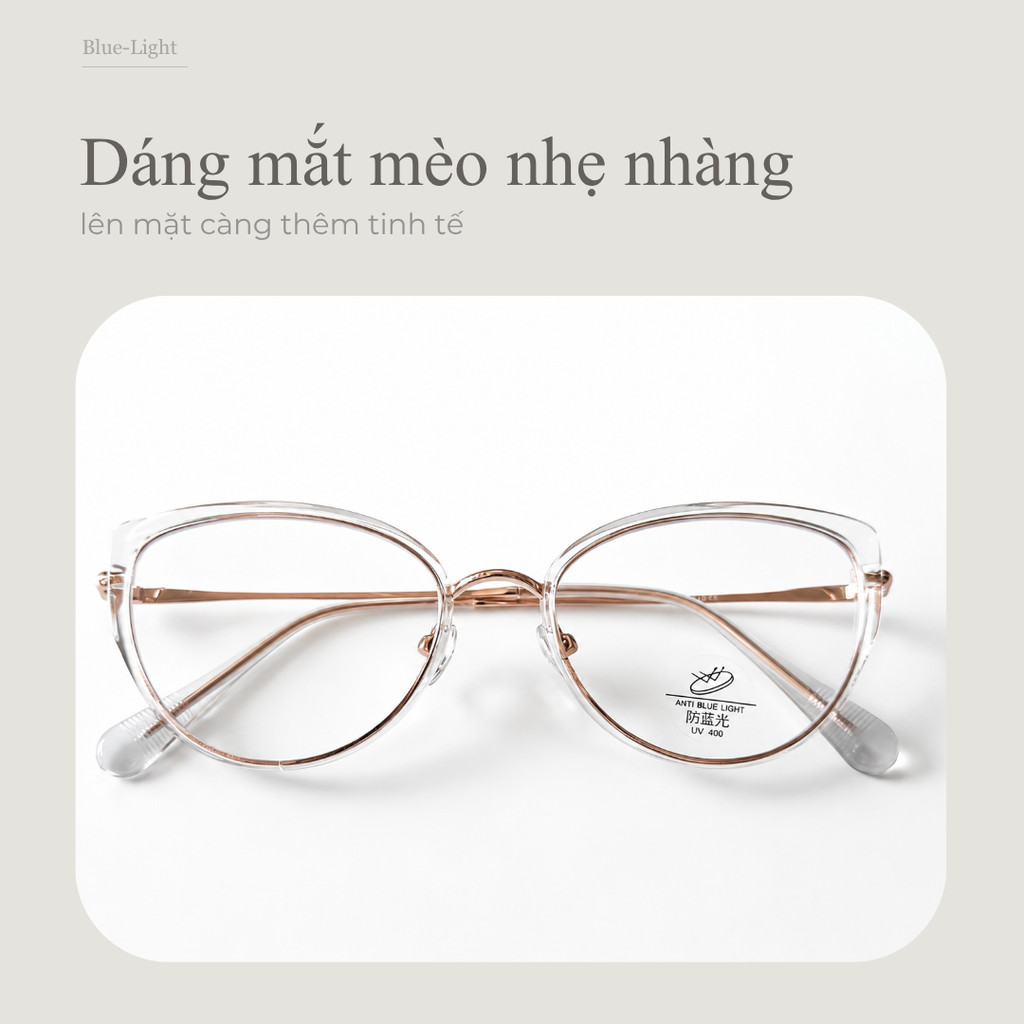 Kính chống ánh sáng xanh nữ gọng TR90 dáng mắt mèo nhẹ dùng hằng ngày