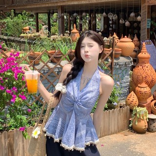 Áo camisole ngắn cổ V thanh lịch có hạt xoắn cho nữ nhỏ nhắn Mùa hè phong cách Hàn Quốc mới