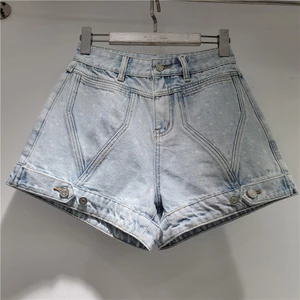 Quần Short Denim Nữ Cao Cấp Phong Cách Retro Hàn Quốc, Form Ôm Với Ống Rộng Mùa Hè 2026