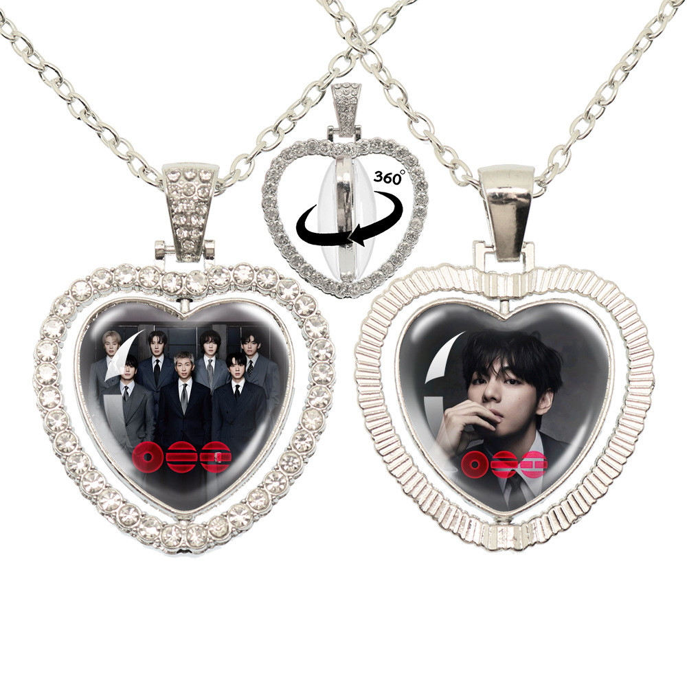 SQ Kpop BTS ARIRANG Time Gem Heart Diamond Vòng cổ xoay hai mặt