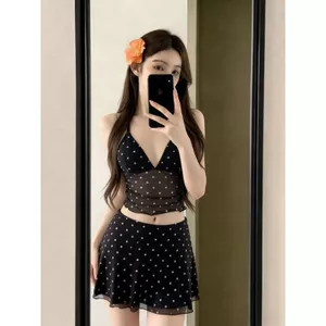 Váy ngắn nữ phong cách Hàn Quốc retro chấm bi, đồ bơi ôm eo cao dành cho kỳ nghỉ mùa xuân