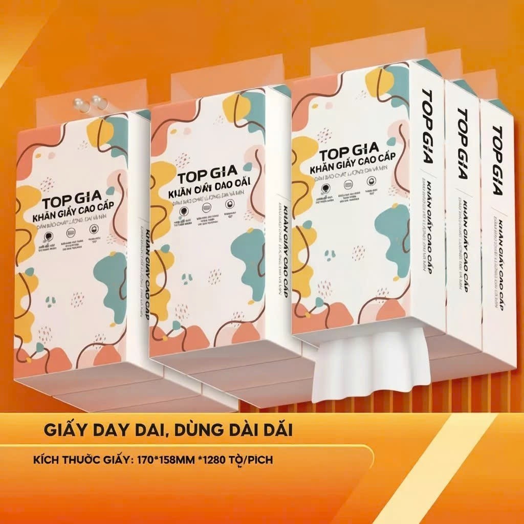 Giấy vệ sinh treo tường TopGia thùng 8 bịch Đa Sắc làm từ bột gỗ nguyên chất, 1280 tờ 4 lớp dày dặn
