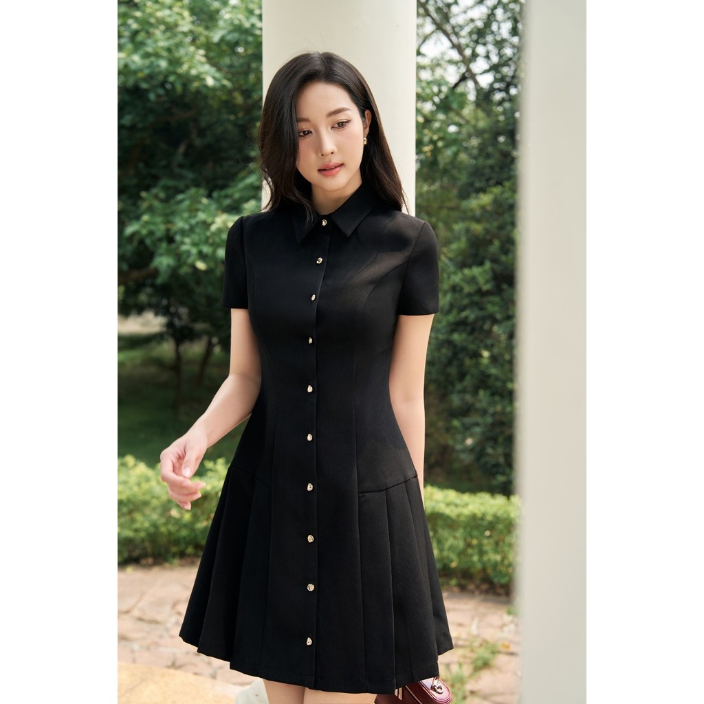 Đầm công sở nữ ELLA DORA thiết kế cổ sơ mi xếp li phong cách thanh lịch hiện đại 2 màu ĐỎ/ĐEN [D291]