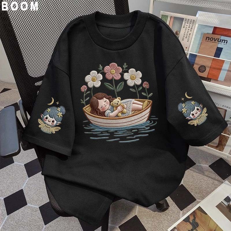 Áo thun chữ thêu nữ kiểu hàn quốc form rộng tay lỡ cổ tròn cotton mát - hè hot trend in cách dễ thương- Local brand #34