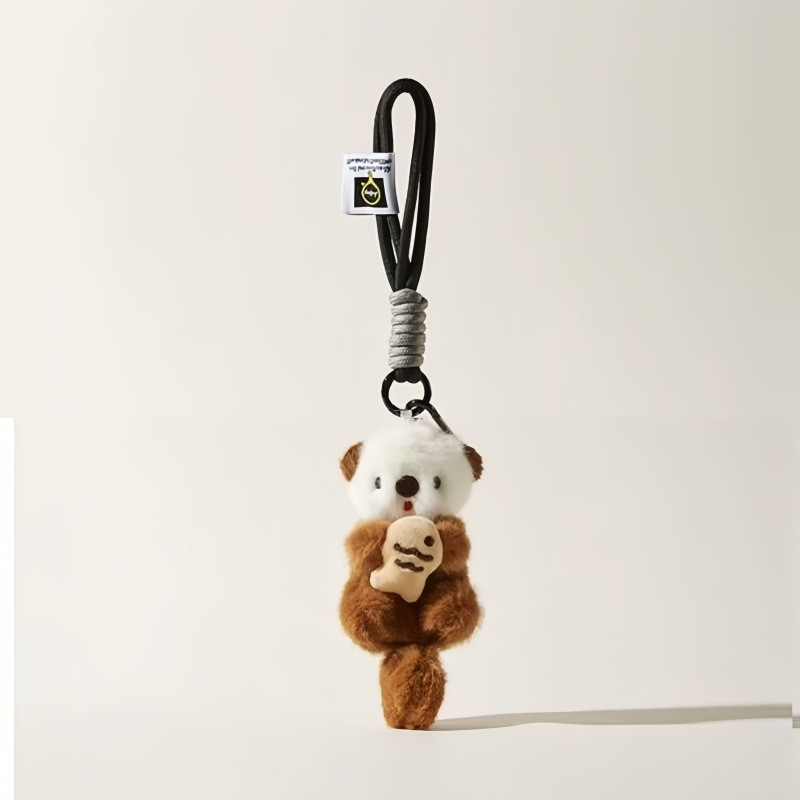 Mặt dây chuyền sang trọng Otter dễ thương, Búp bê nhồi bông cho mèo & cá, Đồ chơi móc khóa túi quyến rũ