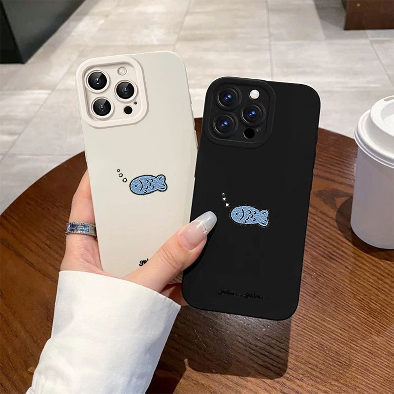 Ốp lưng iPhone họa tiết cá xanh silicone lỏng mềm mại dành cho iPhone 11 12 13 14 15 16 17 Pro Max IP 7 8 Plus X XS XR