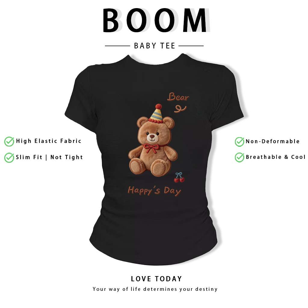 BOOM Áo thêu Baby Tee Nữ Cotton Ôm Body-Áo Thun Ngắn Tay Y2K In Hình PhongCách Mùa Hè, Cổ Tròn Hàng Đầucách hàn phong 32