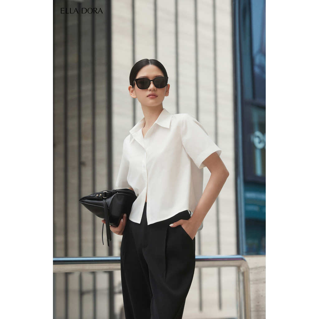 Áo sơ mi nữ ELLA DORA croptop tay ngắn dáng basic hiện đại thanh lịch phong cách công sở [SM149]