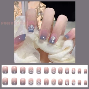 Hoa Giả Móng Tay Cho Nữ Màu Xanh Xám Gradient Pháp Mẹo Cho Hot Girl Dress Matching