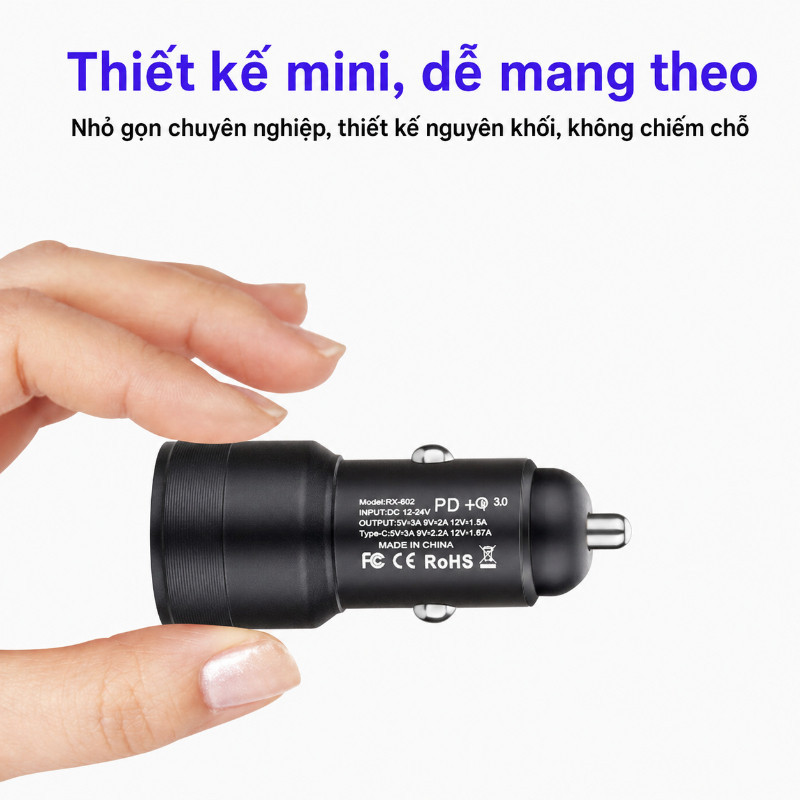 Tẩu Sạc O Tô 2 Cổng USB Type-C – Hợp Kim, Sạc Nhanh An Toàn, Nhỏ Tiện, Dùng Được Nhiều Xe