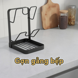 Giá đỡ nắp bằng thép Carbon Nhà bếp Quầy sắp xếp Khay nhỏ giọt 2 tầng Tiết kiệm không gian Giá đỡ nắp nồi