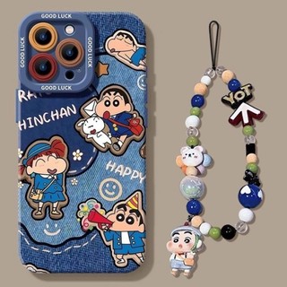 Hạnh Phúc Crayon Shin Chan Trường Hợp Điện Thoại+Dây Chuyền Cho iPhone 17 16 15 14 13 12 11 Pro Max X Xr Xs Max 7 8 Plus