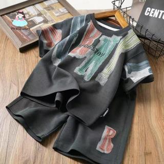 Bộ áo thun bé trai chữ màu - Set hè form rộng thoáng mát bền đẹp áo ngắn tay quần short hai món