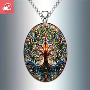 Mặt dây chuyền hình bầu dục Tree of Life, thiết kế cổ điển, phù hợp cho cả nam và nữ