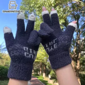 Găng Tay Dệt Kim Sợi Tweed Cho Nữ, Họa Tiết Hoạt Hình Đa Năng