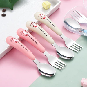 Thép không gỉ 304 Trẻ Em Di Động ins Bộ Đồ Ăn Cho Bé Thực Phẩm Bổ Sung Thìa Nĩa Giá Trị Cao Bộ Thìa Quà Tặng FLSP