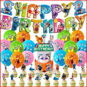 ST2 Zootopia 2 JUDY NICK trẻ em trang trí tiệc sinh nhật biểu ngữ bánh topper bóng bay bộ cung cấp TS2