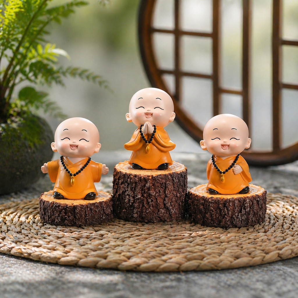 Tượng 3 Chú Tiểu Mini Có Đế & Chữ | Tượng Trang Trí Phong Thủy, Decor Bàn Làm Việc, Quà Tặng Ý Nghĩa