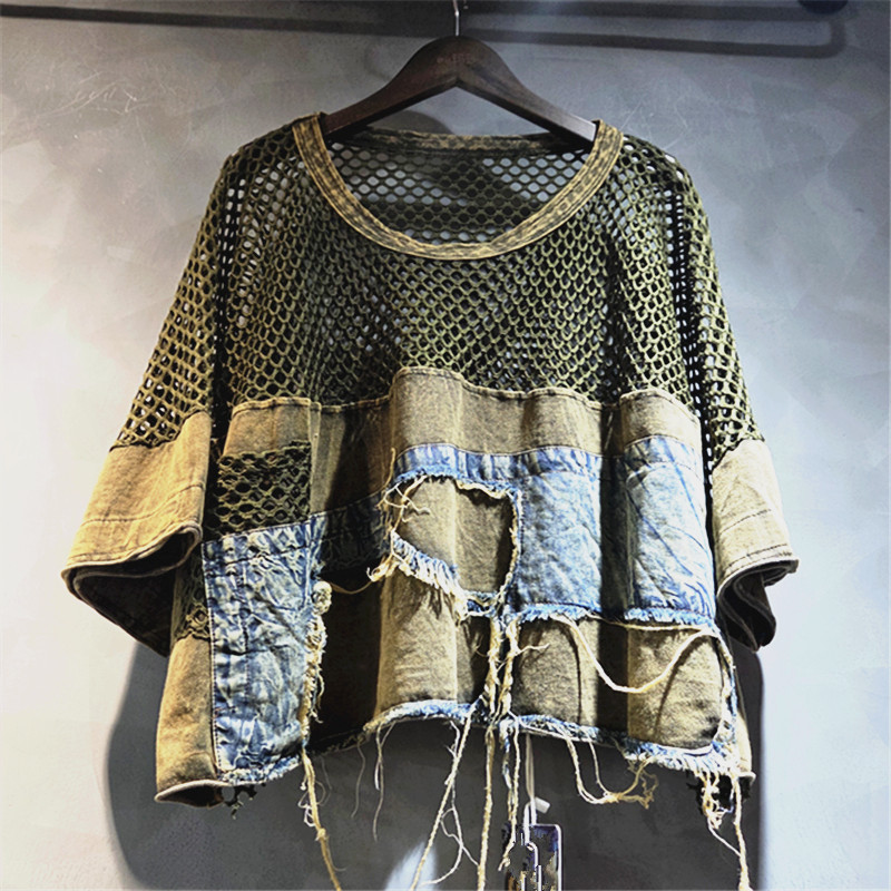 Áo Thun Tay Ngắn Denim Phong Cách Châu Âu Mỹ, Kiểu Dáng Độc Đáo, Phù Hợp Mùa Hè