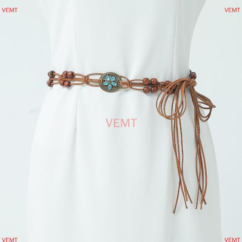Dây Thắt Lưng Bohemian Dân Tộc với Kim Cương Dệt và Hạt Gỗ - Phong Cách Kỳ Nghĩa Cho Ngày Thường
