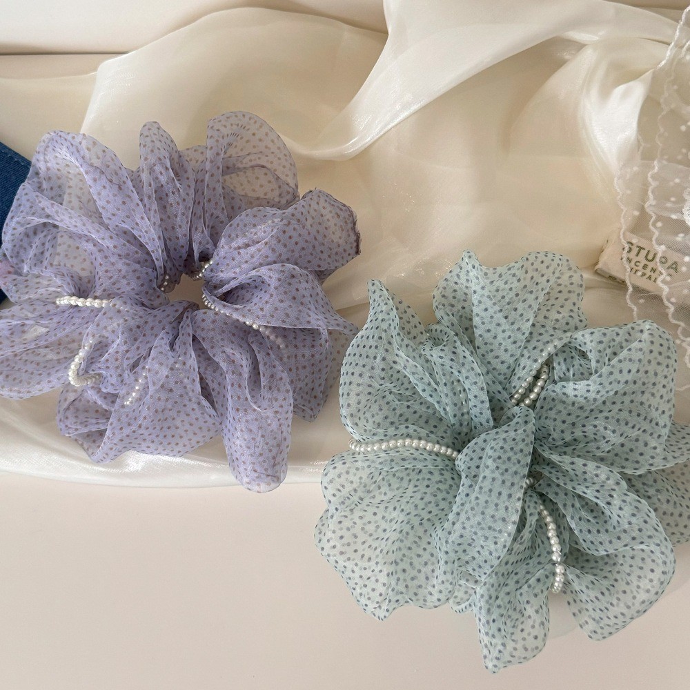 Hululu / Phong Cách Hàn Quốc Phong Cách Mới Ngọt Ngào Chấm Bi Lưới Ngọc Trai Scrunchy Tóc Dễ Thương Sang Trọng Dây Buộc Tóc Bóng Tóc Mũ Đội Đầu