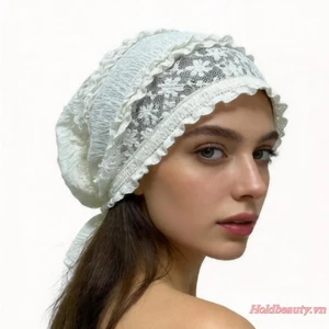 Mũ beanie nữ ren hoa lười biếng mùa hè Mũ đầu lâu thoáng khí Mũ chống nắng co giãn để chụp ảnh du lịch