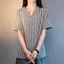 Áo thun họa tiết xương cá YICA, Áo thun nửa tay cổ chữ V ngắn tay, Thời trang kết cấu mỏng cảm giác Áo tăng thông thường Áo nam mặc