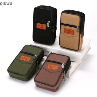 Ví QIUWU Ví nam hai lớp Túi đựng điện thoại Túi đeo thắt lưng Túi đựng điện thoại di động ngang Canvas Nam thông thường Eo Pa Thể thao ngoài trời.