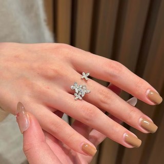 Nhẫn Siêu Sáng Bóng Bướm Kim Cương Nhẫn Phong Cách Hàn Quốc Ánh Sáng Sang Trọng Tinh Tế Thời Trang Cao Cấp Bốn Lá Hoa Mở Nhẫn Có Thể Điều Chỉnh