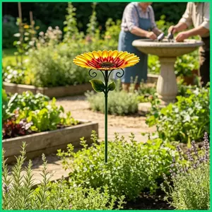 Bồn tắm chim trong vườn Khay nước trang trí hướng dương có cọc Vườn Birdbath Hydrat hóa cho sân vườn ngoài trời jiwvn
