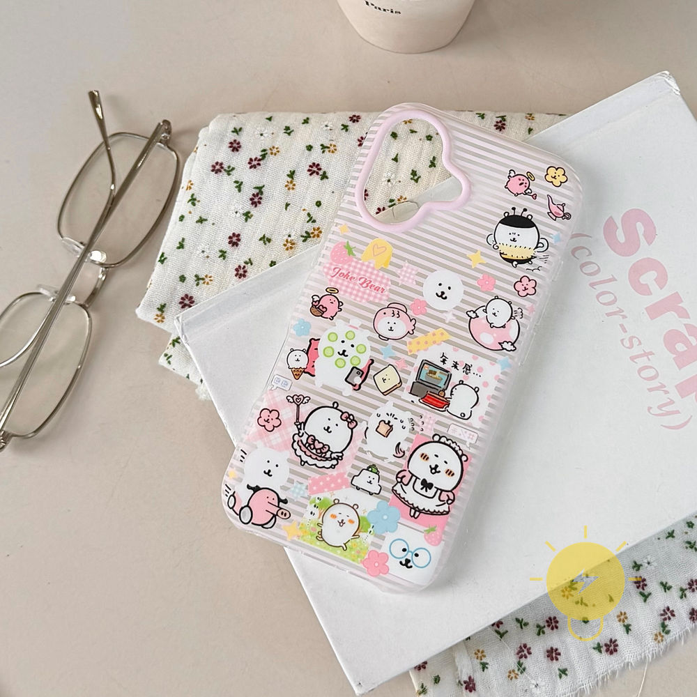 Phone Case For iPhone 17 Pro Max 16 15 14 13 TPU Matte Bear Stripe Aesthetic Korean Cute