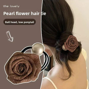 Dây buộc tóc ngọc trai hồng Hoa Scrunchies Dây buộc tóc co giãn cho nữ