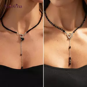 AqToCna Tinh Tế Pha Lê Thanh Lịch Đính Hạt Mặt Dây Chuyền Chokers Dây Xích Dài sel Nelace Nữ Hợp Thời Trang Sáng Tạo OT Bule Dây Chuyền Trang Sức Quà Tặng AqToCna