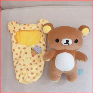 SY Rilakkuma Plushie Búp bê bạn đồng hành bằng vải Cotton hoạt hình dễ thương với túi ngủ có thể tháo rời