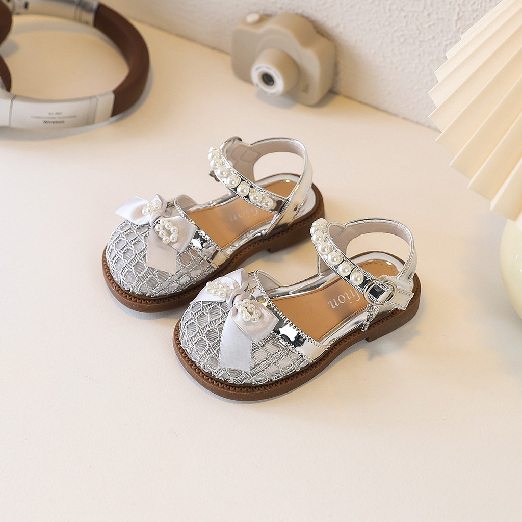 Giày sandal bé gái lưới ngọc nơ, đế mềm êm chân, chống trượt, dễ mang đi chơi mùa hè
