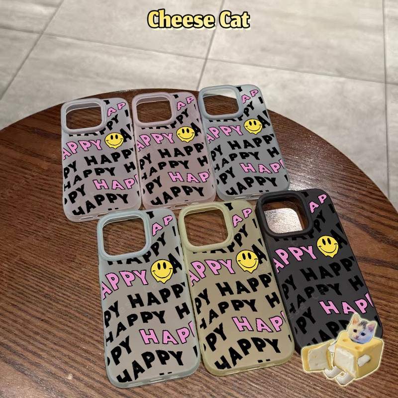 ins Happy Mặt cười đơn giản Ốp lưng cho iPhone Case 15 13 12 11 14 Plus 16 17 Pro Max 17 Air Vỏ iPhone mờ