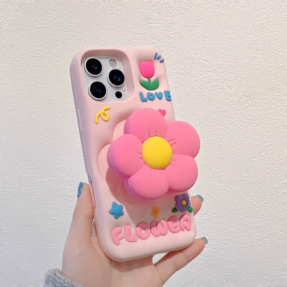 Dành Cho iPhone 17 16 15 14 13 12 11 Pro Max 6 6S 7 8 Plus 16 15 14 Plus X XS Max XR Ốp Điện Thoại 3D Hoa Chân Đế Silicon Mềm Có Chân Đế