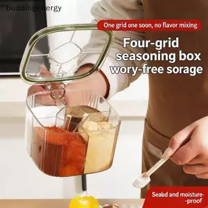 {BUDDI} Bình đựng gia vị bằng nhựa 4 lọ gia vị dạng lưới Thiết kế chống ẩm nhẹ di động để lưu trữ nhà bếp ngoài trời {buddingenergy}